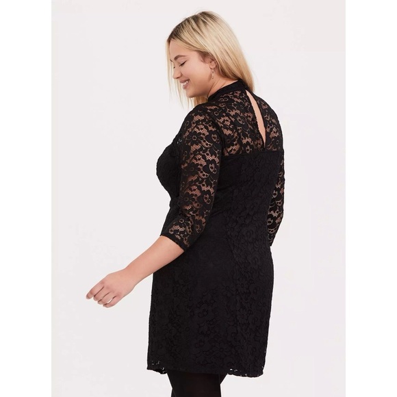 Torrid Black Lace Mock Neck Sweetheart Sheath Black Dress Long Sleeve Size 2X - Picture 4 of 15